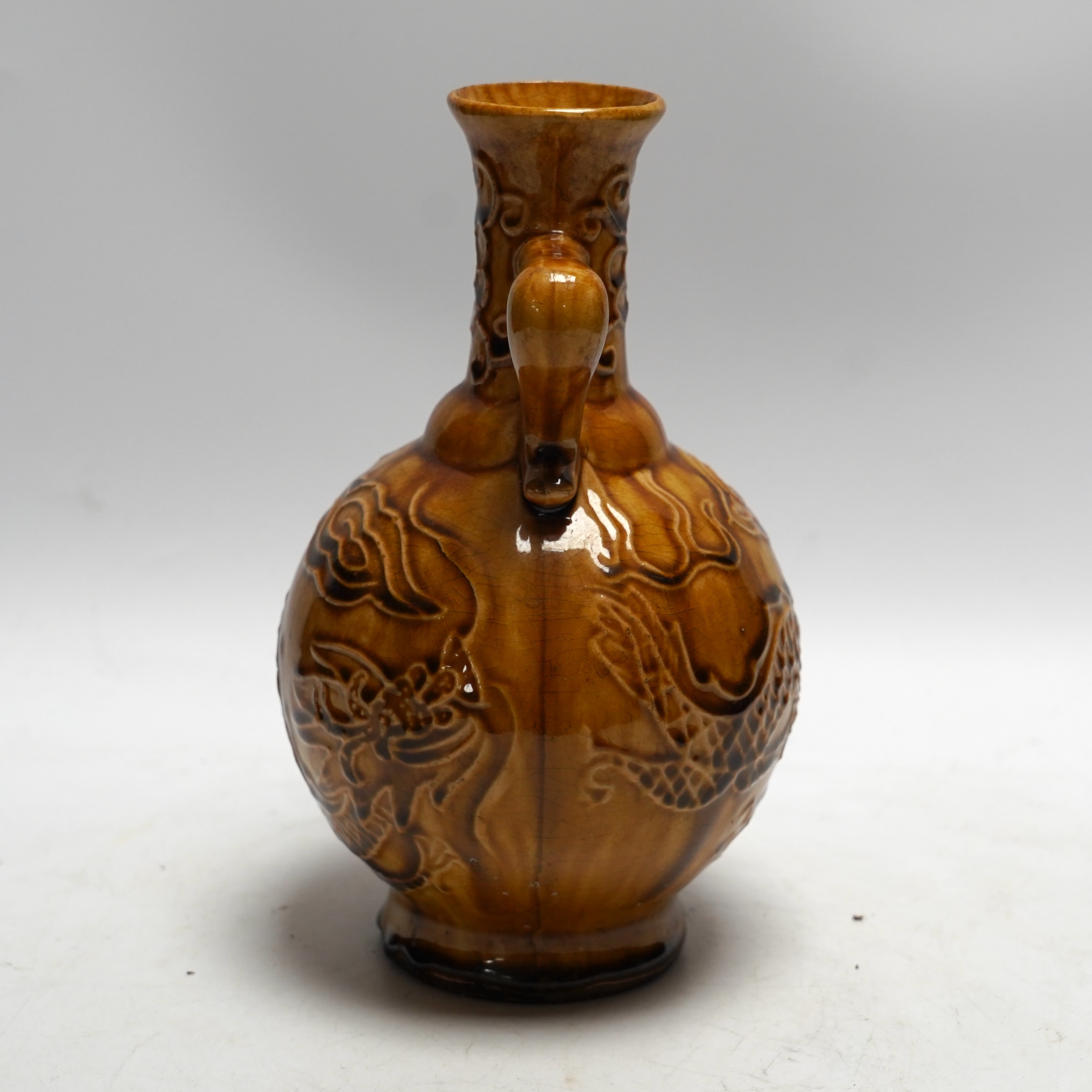 An 18th century style Chinese ochre glazed vase, 22.5cm